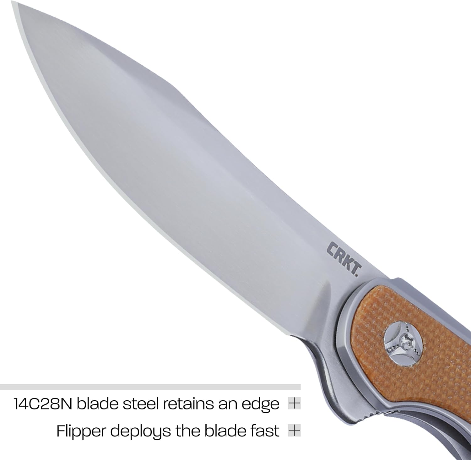 CRKT Padawan Everyday Carry Folding Knife: Drop Point with 14C28N Steel Blade, Stainless Steel Handle w/Micarta Overlays, Frame Lock, 6070