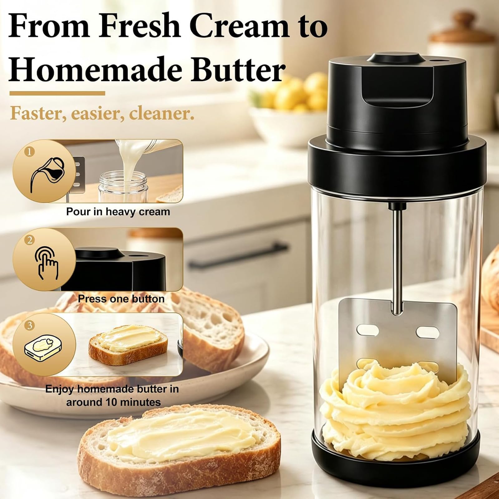 Baratte à Beurre électrique, Grande Capacité 1,8L, Pour Cuisine Domestique