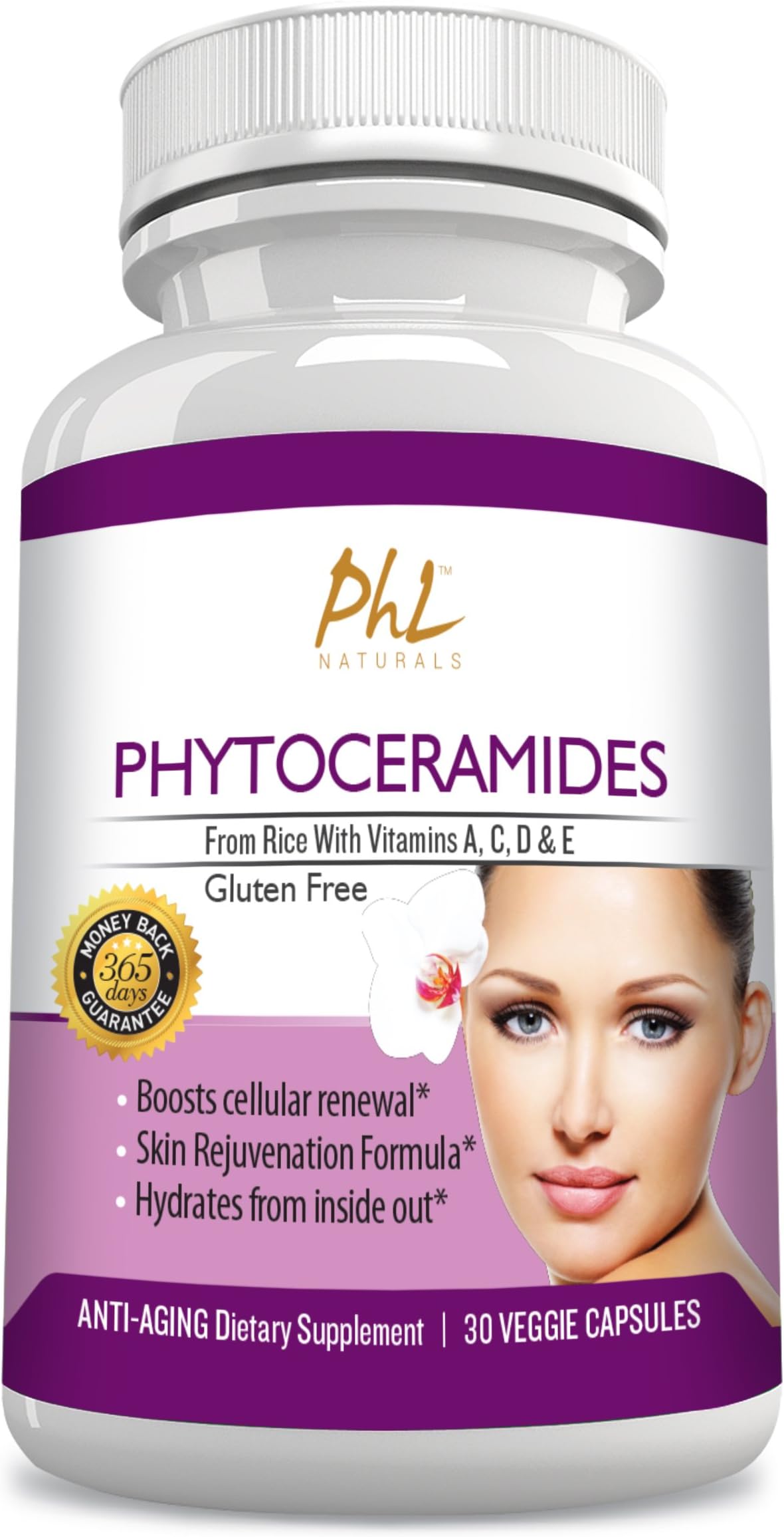 Phytoceramides from Rice 30 Capsules - Plant Derived, Gluten & GMO Free Anti Aging Skin Supplement for Women and Men - Restores Moisture, Reduces Lines, Wrinkles & Slows Down the Aging Process