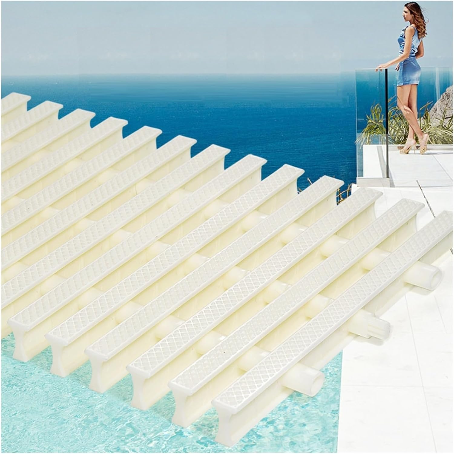 HCZKIUJY Swimming Pool grates Non-Slip Drainage Grating Channel Drain Cover, Indoor/Outdoor Swimming Pool Deck Grate Drainage Cover Overflow Drain Grate (White 30x100cm)