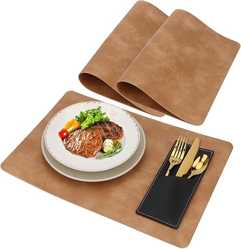 Miniatura 10 de Juego de 2 manteles individuales de cuero, Día de Acción de Gracias, Navidad, manteles individuales para cocina, impermeables, fáciles de limpiar,