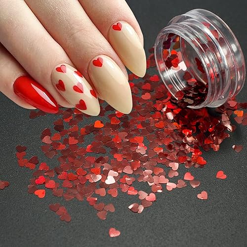 Miniatura 4 de Arte de uñas para el día de San Valentín, lentejuelas holográficas de corazón rojo para decoración de uñas, diseño de copos de corazón de San