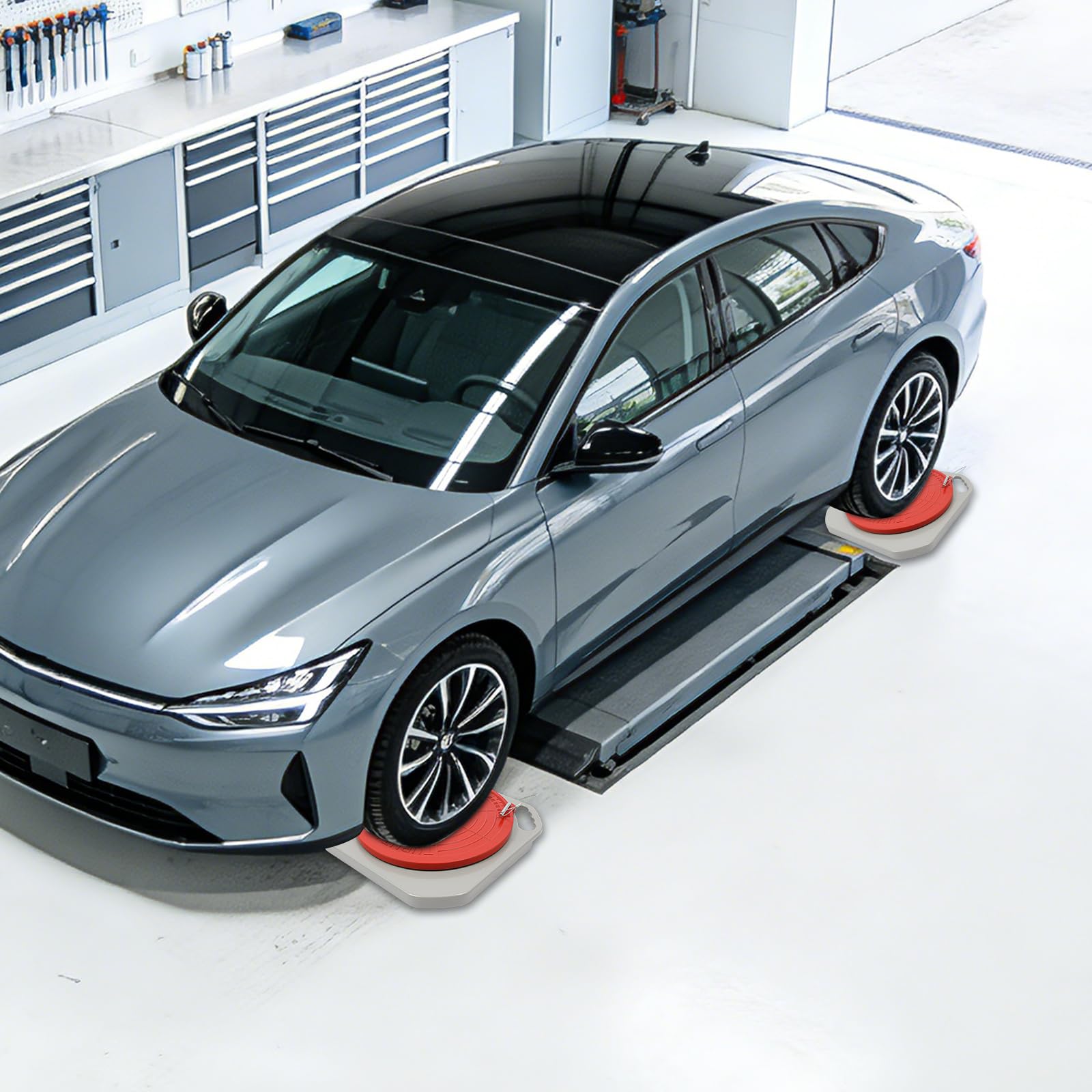 Lot de 2 plaques de réglage de la charge de l'essieu à 360° avec blocs de transition, coussinets de pression, plateau tournant spécial pour berlines, SUV, camions, fourgonnettes, véhicules utilitaires