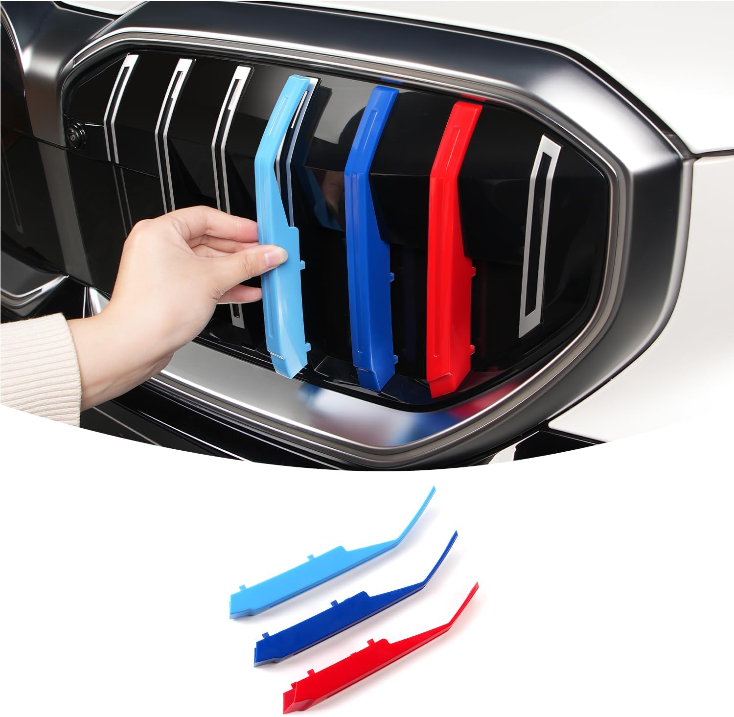 M-Colored Stripe Grille Insert Trims for BMW Accessories, ABS Car Accessories for BMW Grill Stripes 5Series 2024-2026 G60 7-Beam
