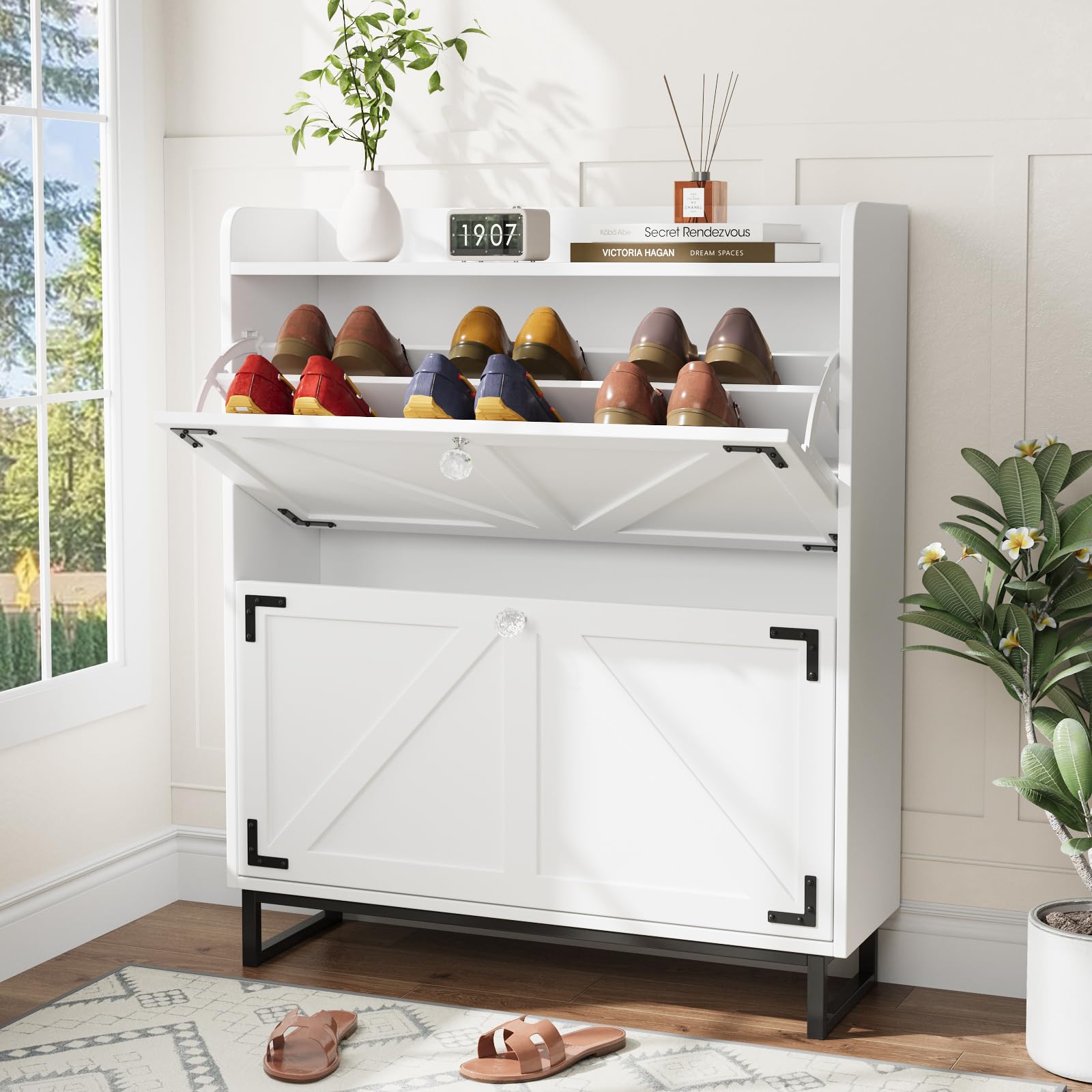 Scarpiera In Legno Con Cassetti Ribaltabili - Bianca, 80x100x24 Cm, Per Ingresso E Risparmio Spazio - Foto 10