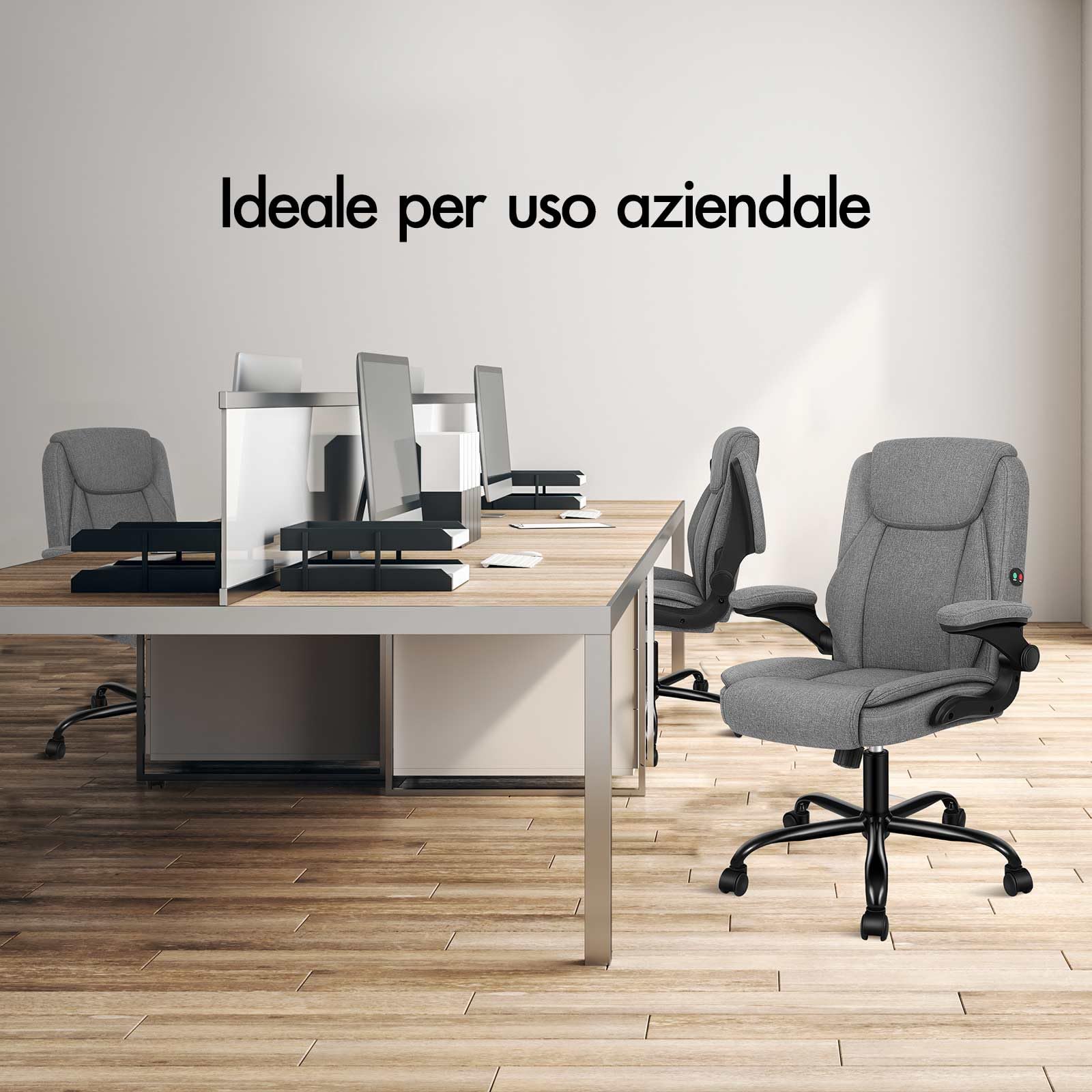 ALFORDSON Sedia Scrivania Ergonomica con Massaggio, Sedia Ufficio Poltrona Girevole ad Altezza Regolabile per Ufficio e Studio Sala Riunioni, Supporto Lombare, Portante di 150 kg, Tessuto(Grigia)