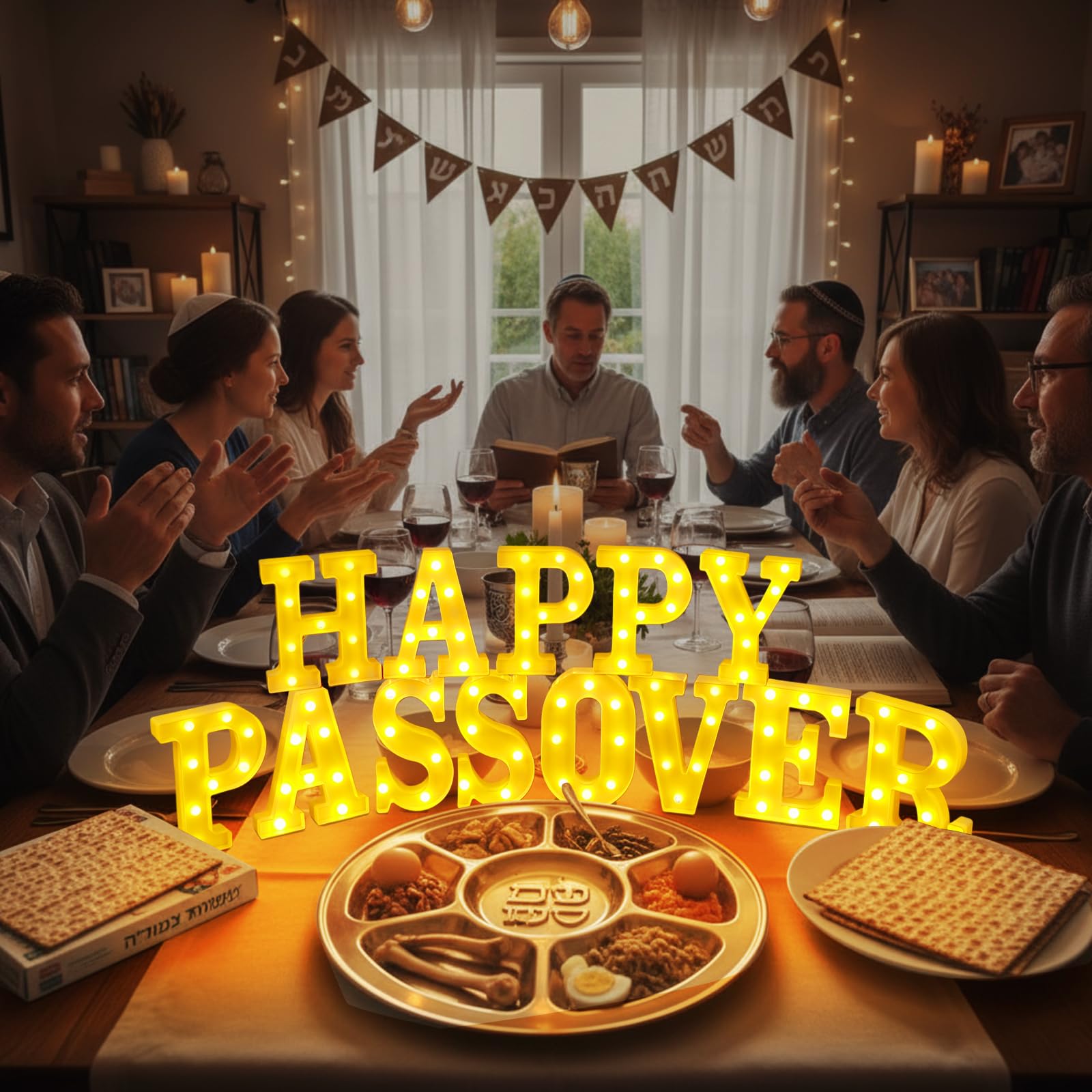 Aurelema 13 Pcs Passover Decorations LED Letter Lights Signs
