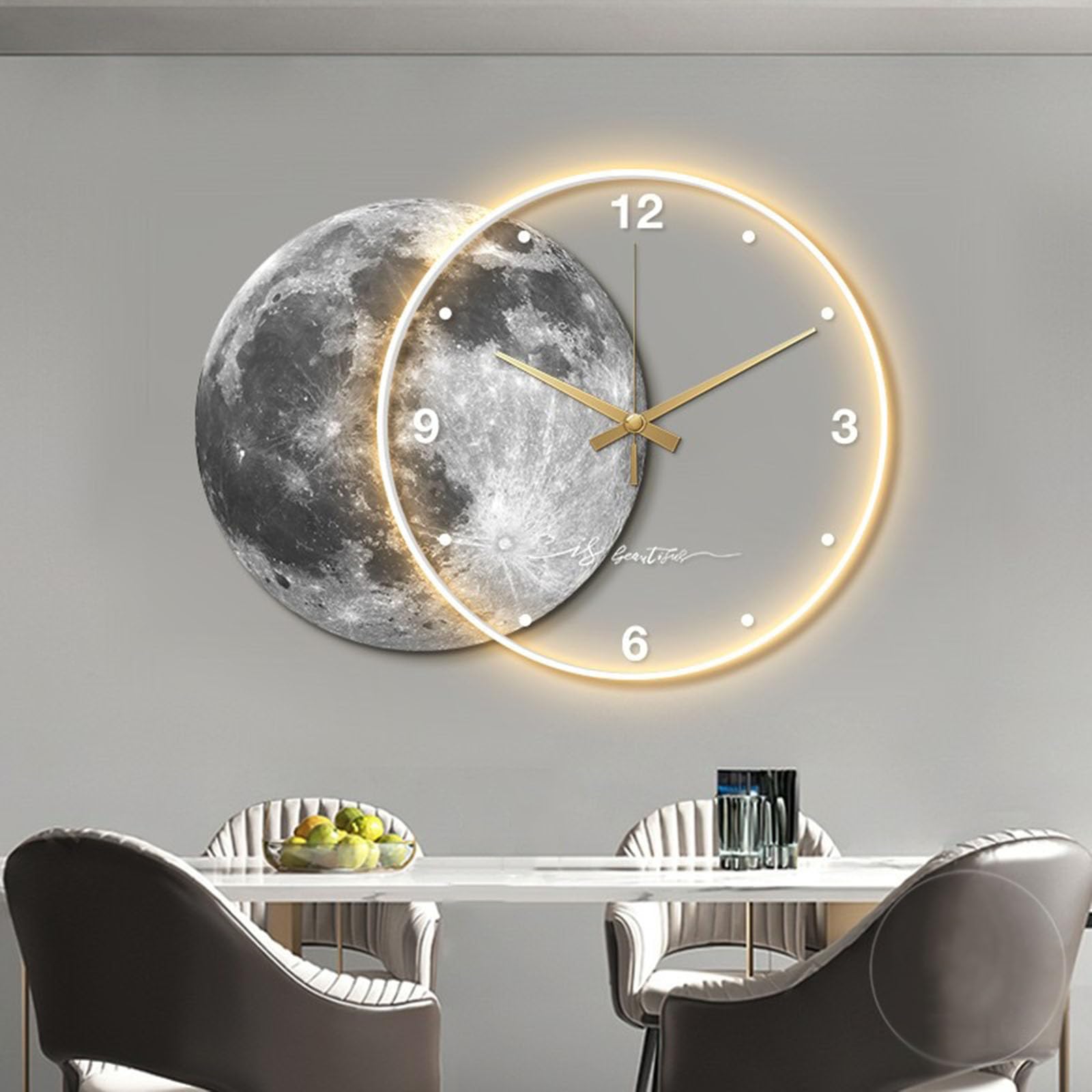 HXYSXHJUO 3D Moon LED Wall Lamp, Modern Art Deco Lighting with Minimalist Clock Design, Home Decor Sculpture for Oriental and Traditional Chinese Style Interiors