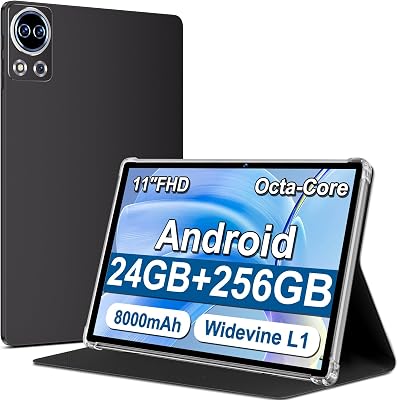 Tablet 11 Pulgadas Android con Gemini AI – 24GB RAM + 256GB ROM Ampliable 1TB, 8000mAh, Cámara 13MP+5MP, WiFi 5G, Widevine L1, Face ID, GPS, Octa-Core 2.0GHz, IPS HD Incell – con Funda – Gris Carbono