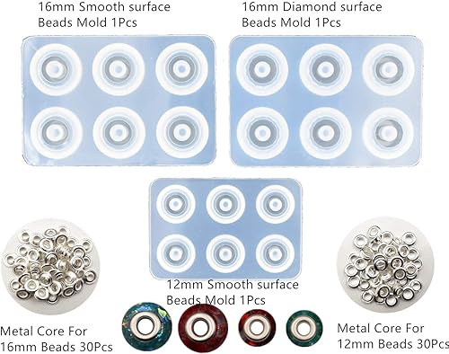 Miniatura 2 de 3 moldes de resina para cuentas redondas y planas, moldes de fundición de cuentas de agujero grande, molde de silicona con núcleo de metal incluido