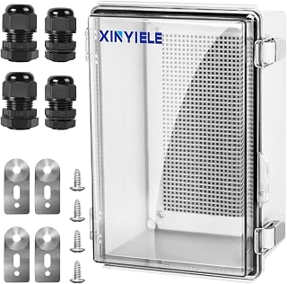 Waterproof Outdoor Project ABS Plastic Junction Box IP67 Weatherproof Dustproof Enclosure with Hinged Cover, Mounting Plate,Wall Brackets for Power Project (Clear, 11"x7.5"x5.5")