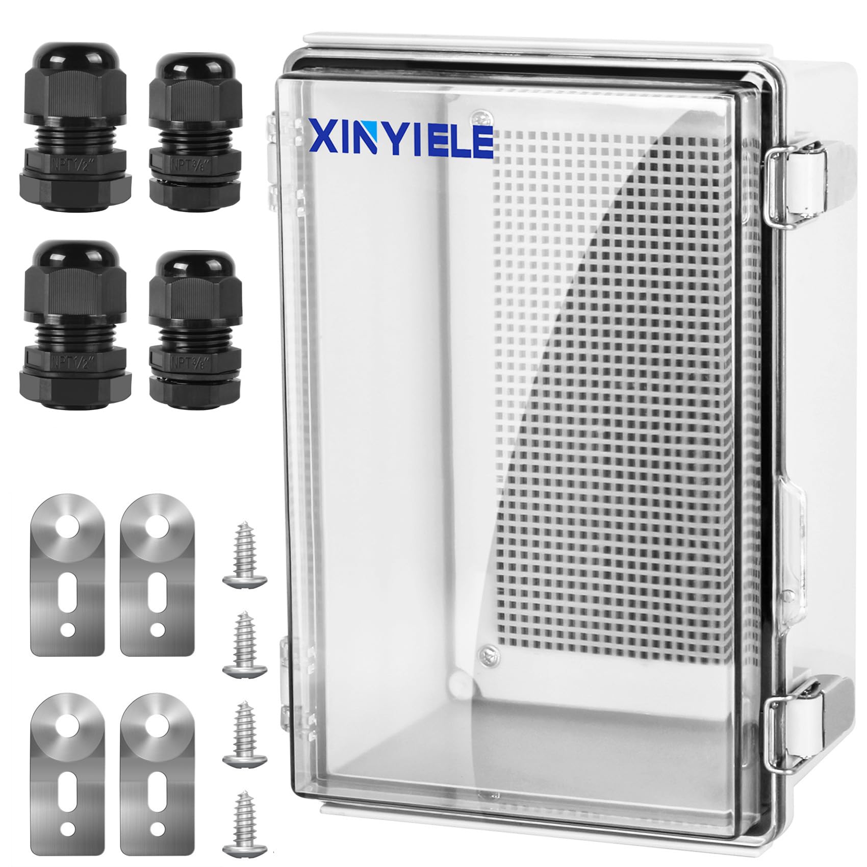 Waterproof Outdoor Project ABS Plastic Junction Box IP67 Weatherproof Dustproof Enclosure with Hinged Cover, Mounting Plate,Wall Brackets for Power Project (Clear, 11"x7.5"x5.5")-image-45