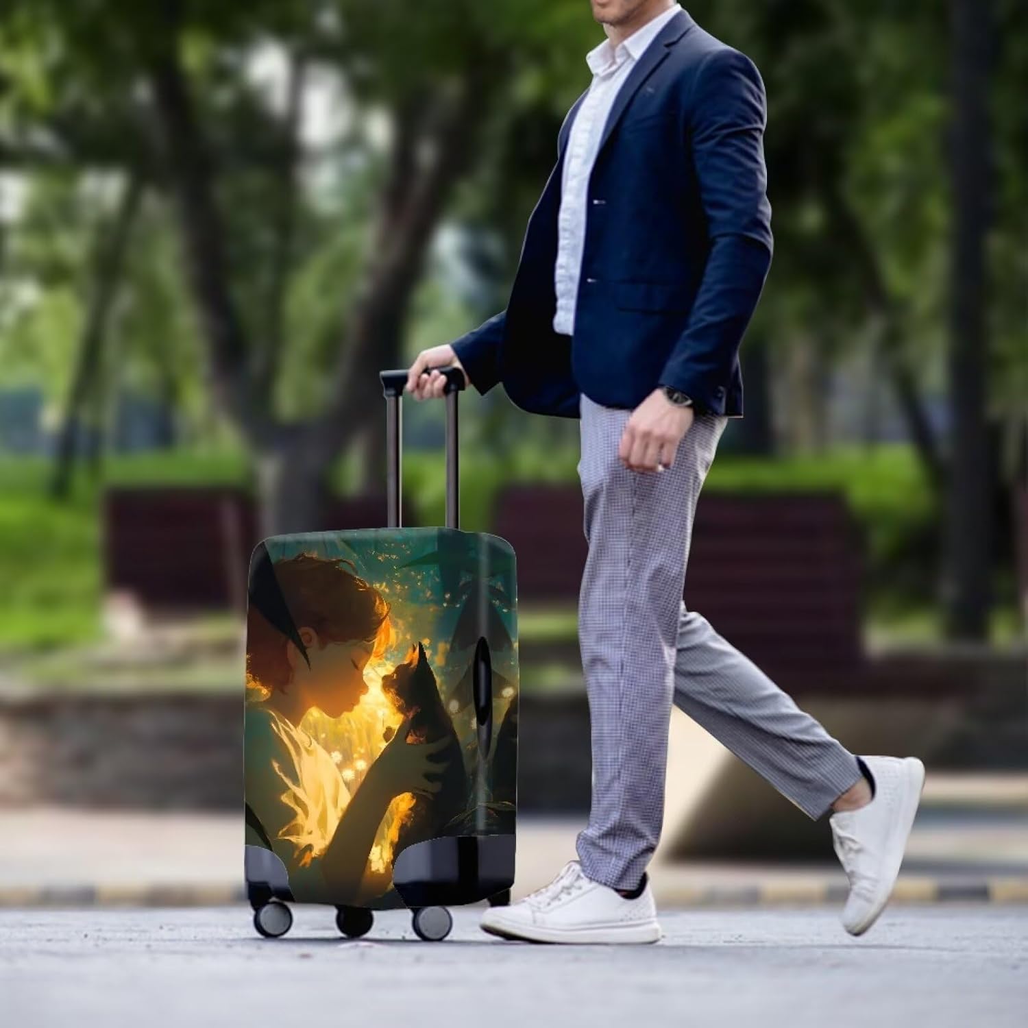 Anime Style Print Luggage Cover, Boy and Kitten Print Lightweight Suitcase Covers for Luggage, Washable Suitcase Cover for Travel Fits 29-32Inch Luggage Protector De Maletas De Viaje