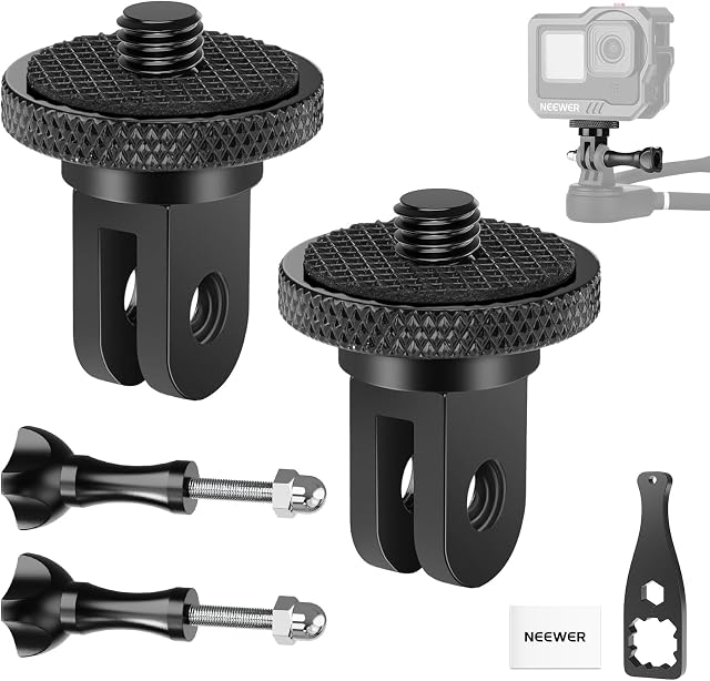NEEWER Action Camera Tripod Mount Adapter with 1/4"-20 Screw Aluminum Alloy Accessories Compatible with Insta360 X5 X4 X3 GoPro Hero 13 12 DJI Osmo Action 5 Pro 4 3 AKASO APEMAN, GP-81