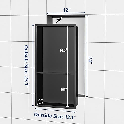 Miniatura 10 de Neodrain Nicho de ducha sin azulejos, nicho de pared de acero inoxidable 13.1 x 25.1 pulgadas (tamaño interior 12 x 24 pulgadas), estante de baño de