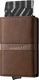 DUGRAFT Cartera Pequeña Hombre de Cuero, Tarjetero Pop-Up de Aluminio para Tarjetas de Crédito Bloqueo RFID, Ventana par...