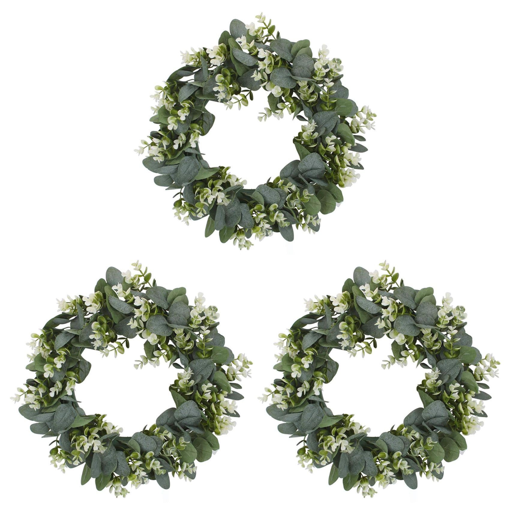 Vjsujehgy 3X Faux Boxwood Wreath 12.9Inch Artificial Wreath for Front Door Hanging Wall Window Wedding Decoration