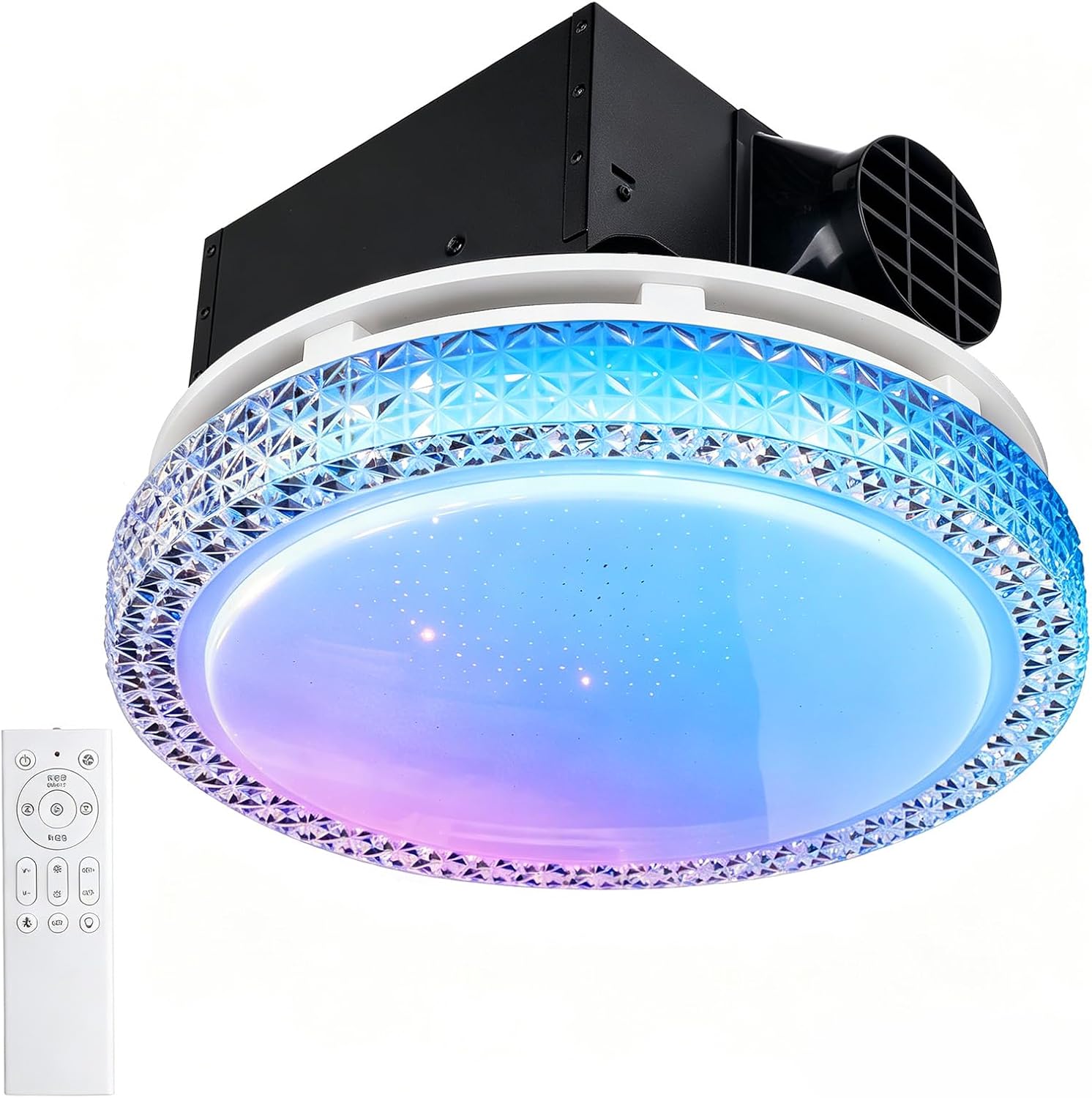 Bathroom Exhaust Fan with Light and Bluetooth Speaker, White | 240 CFM Ventilation, 7 RGB Modes, Remote, 12 IN Panel, 10 IN Mounting Opening