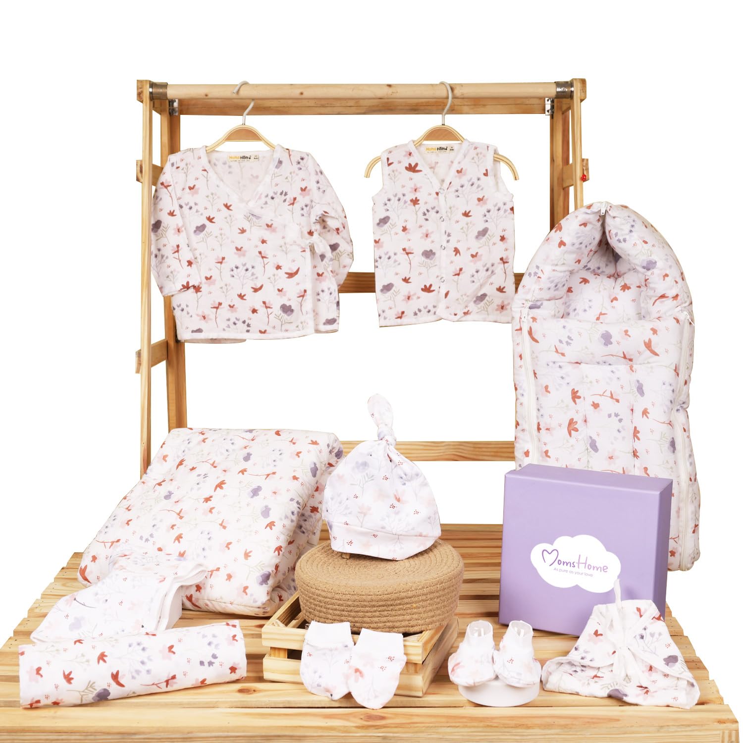 Moms Home Hospital Kit for Newborn Baby | New Born Baby Gift Hamper | Organic Cotton Gift Set | 10 Items | Blossom (Blossom, 0-3 Months)-picture-20