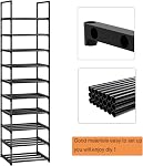 OYREL 10 Rack de chaussures de niveau, Organisateur de chaussures en métal stupéfiant, Rack à chaussures étroites, Rac de chaussures pour placards, étagère de chaussures noires