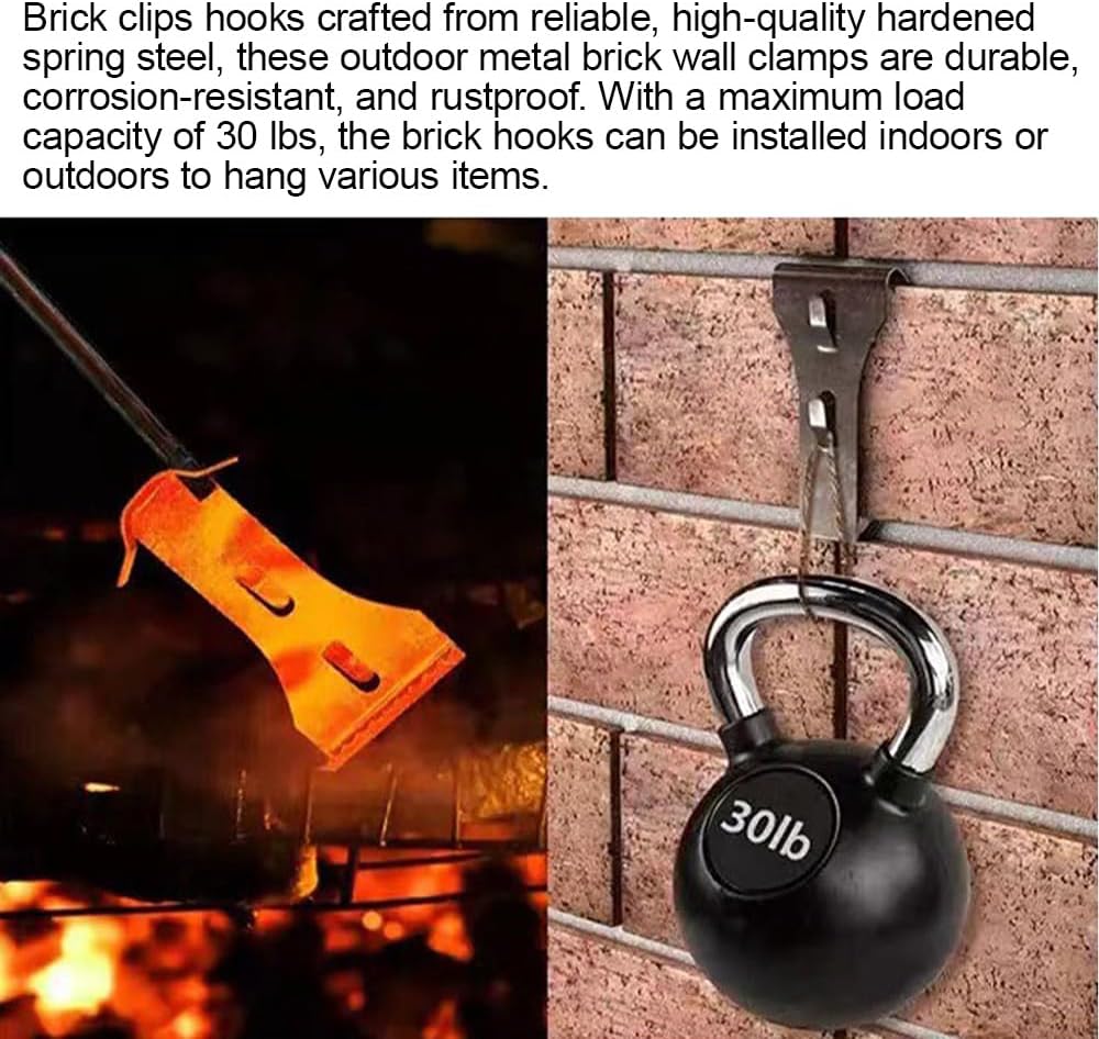 Brick Clips Hooks for Hanging Outdoors, No Drill and Nails, Hang Wall Decor