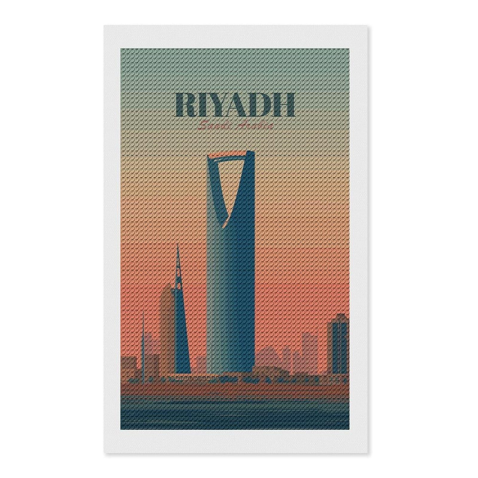 Junmoney Riyadh Skyline at Sunset DIY Diamond Art Canvas Kit 12"x20", Christmas Gift, for Family Craft Time, Leisure Activity, Home Wall Art