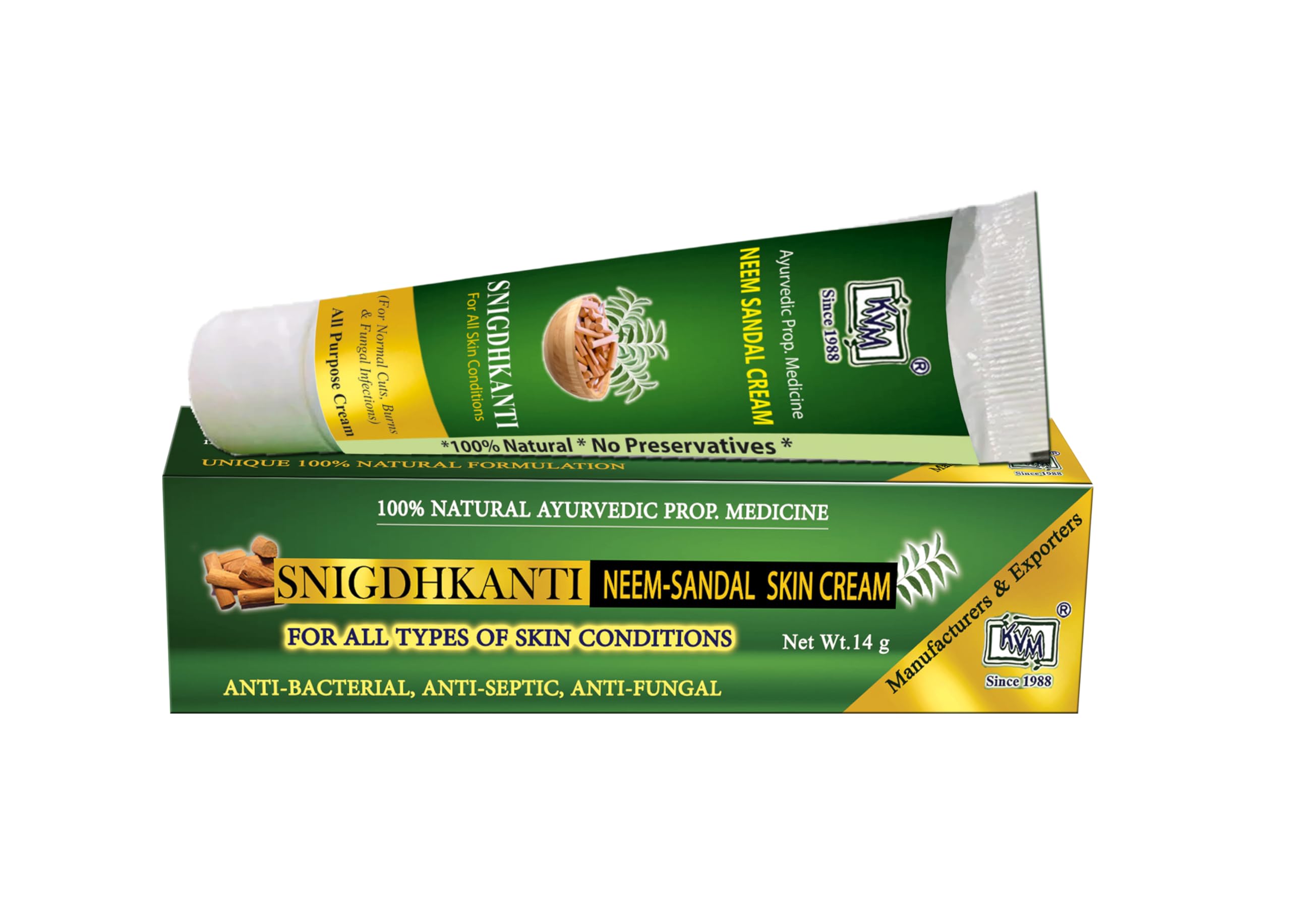 KVM Snigdhkanti Ayurvedic Neem Sandal Skin Wellness Cream, All Natural Anti Bacterial & Anti fungal Cream, 56 g — Amazon image 6