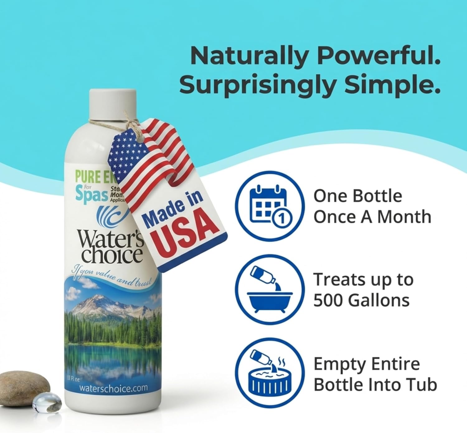 Waters Choice Pure Enzymes for Spas – 4-in-1 Chemical-Free Hot Tub Cleaner & Clarifier – Professional Grade Certified Enzyme Treatment for Crystal Clear, Chemical Light Water, Saving Time & Money.