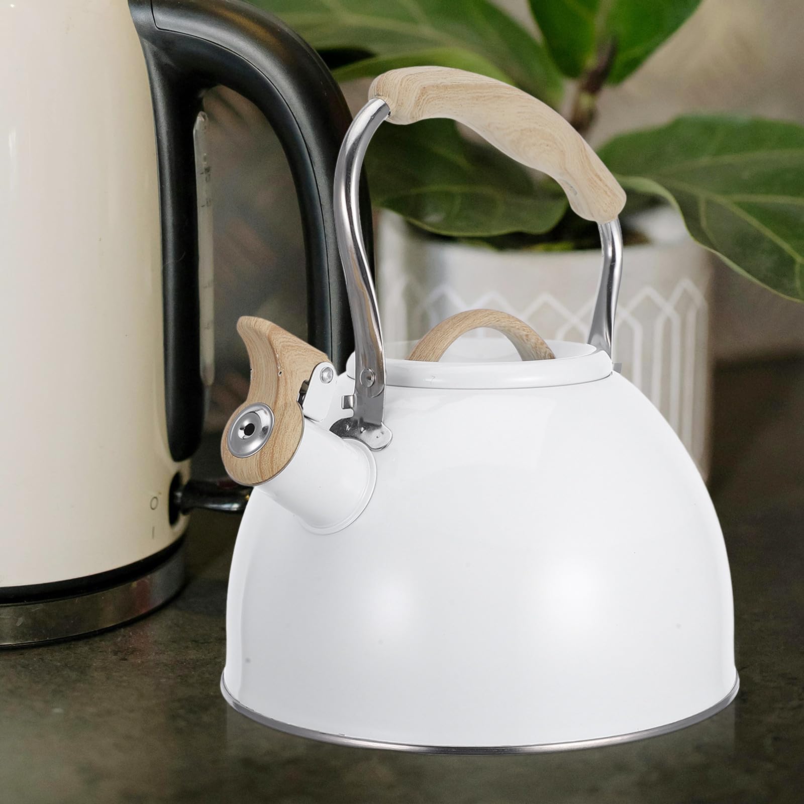 KICHOUSE Hervidor de Agua Portátil de Acero Inoxidable Silbato Automático de 3l, Tetera Ligera de Color Claro Adecuado para Cocina Doméstica y Camping