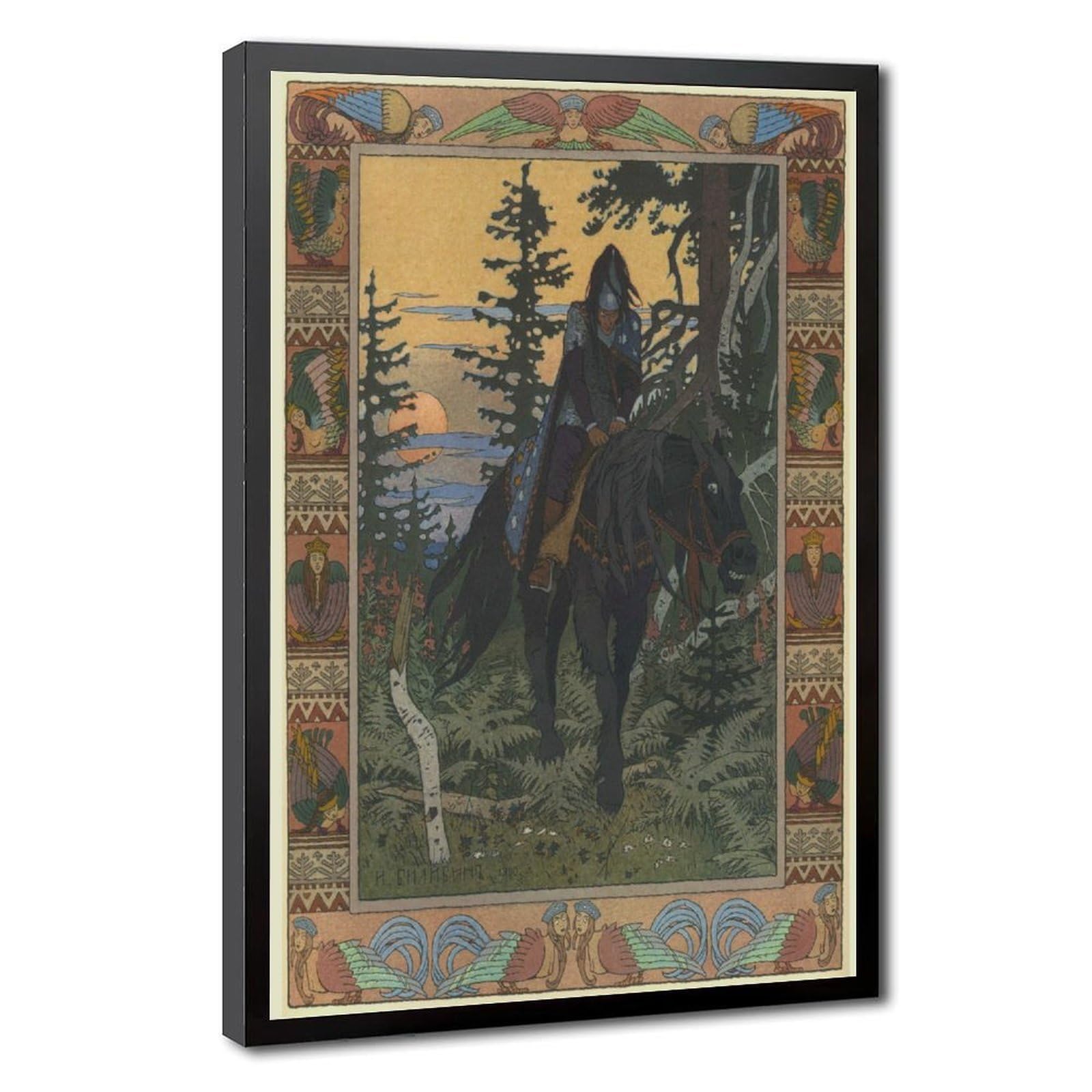 WCYB Black Horseman - Ivan Bilibin Posters Prints Canvas Deco Paintings Wall Art Hangable Frame 24" L X 36" W