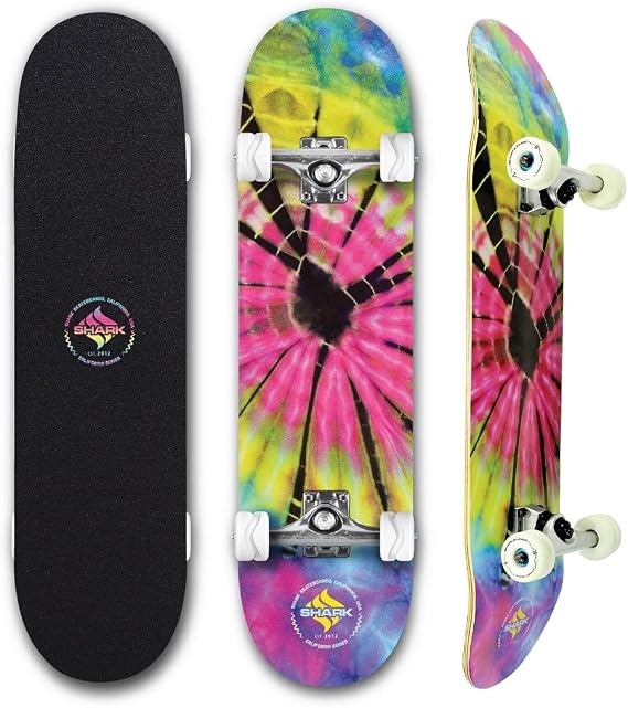 Shark Wheel Street Skateboard, Complete Skateboard with White Shark Wheels for Road Skating