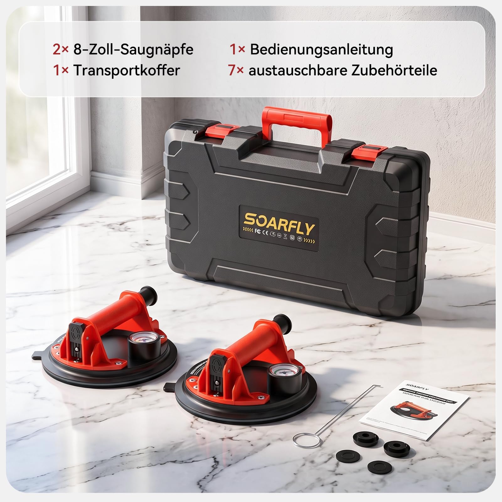 SOARFLY Set di 2 ventose per piastrelle, 20 cm, fino a 200 kg