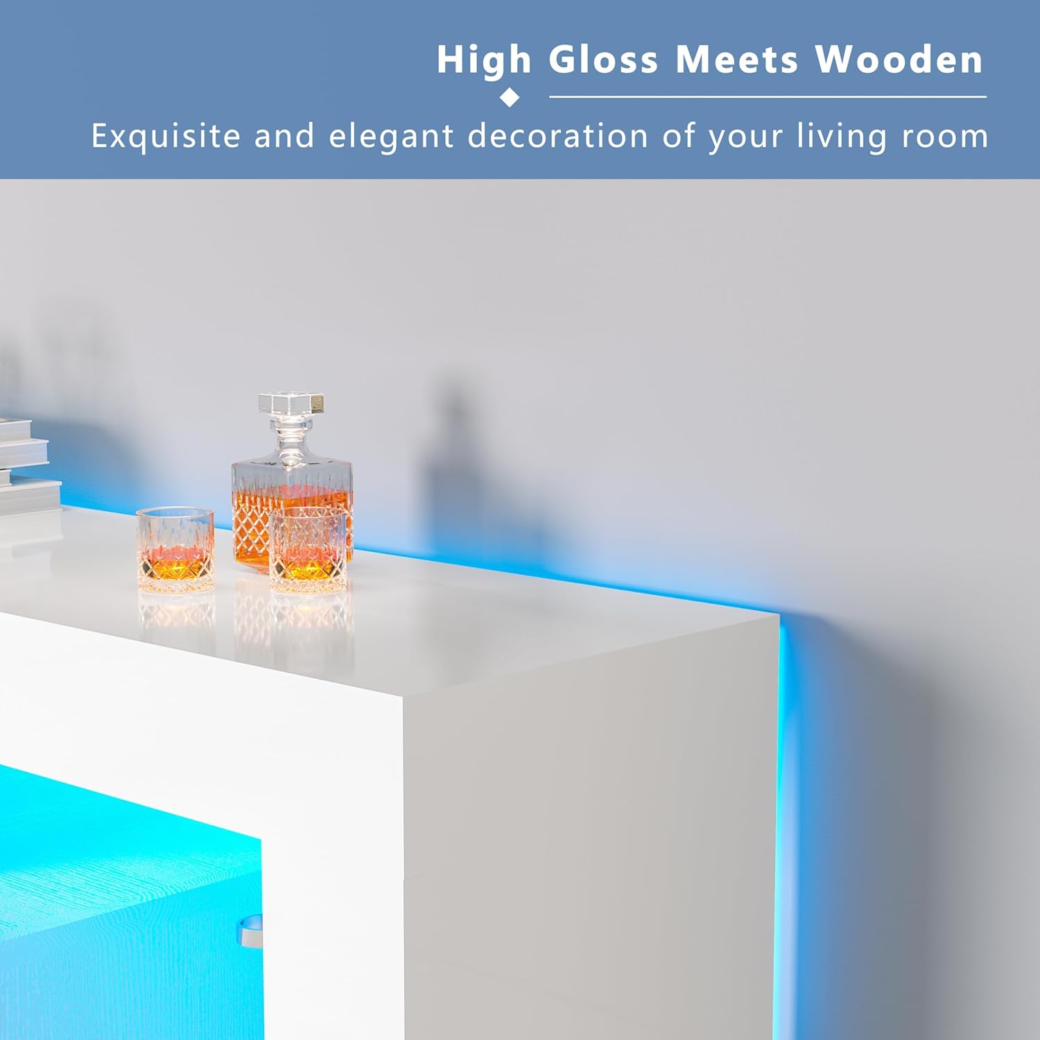 TOLEAD 70" Fireplace TV Stand for TVs Up to 80", High Gloss Entertainment Center with 36" Electric Fireplace Heater, 7 Color LED Strip and Adjustable Glass Shelves for Living Room (White)