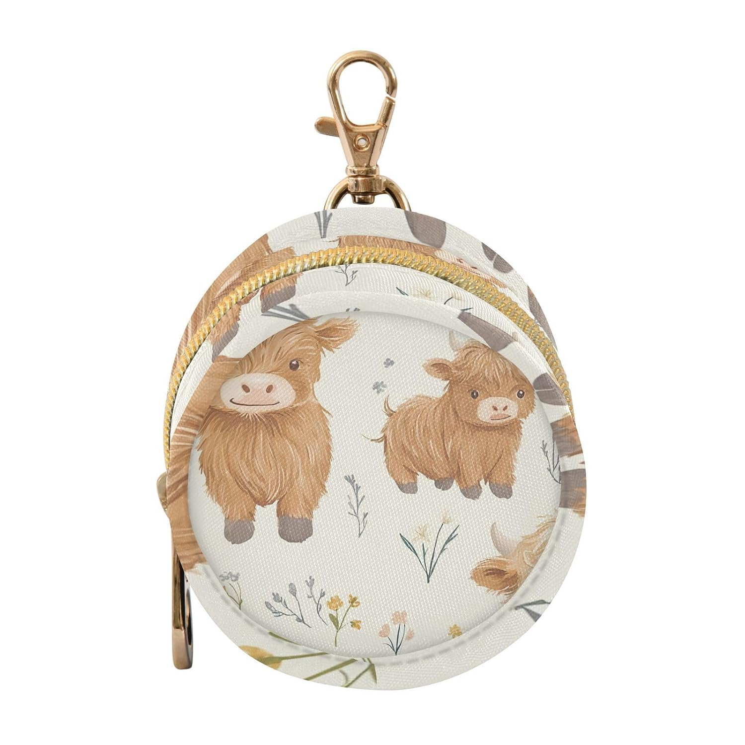 YETTASBIN Cute Highland Cow Portable Pacifier Holder Case with Metal Hook Buckle & Zipper for Diaper Bag and Stroller, Versatile All-in-One Travel-Friendily Baby Pacifier Pouch for Boy Girl