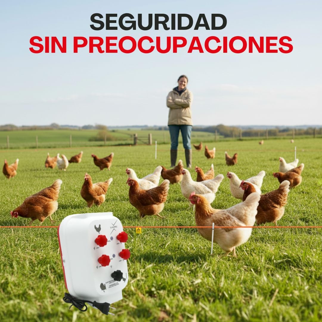 Llampec Pastor Eléctrico Avícola PASAVICAM – 4,6 J y 10.000 V – Especial para Gallinas Ponedores en Libertad y Aves de Corral – Control de Cercas y Protección frente a Fauna Salvaje