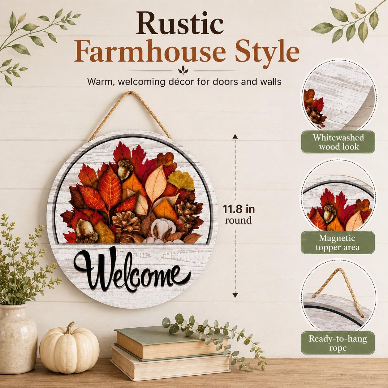 Austauschbares Willkommensschild für Haustür, 16-teilig, 30 cm, Holz，1SET