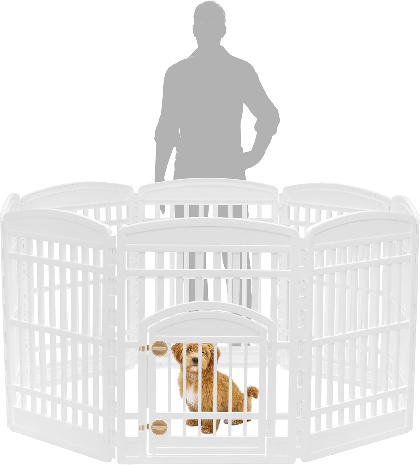 IRIS USA 34" 8-Panel Dog Playpen with Door, 63 x 63 x 35, Puppy Playpen, Dog Play Pen Indoors + Pee Pads for Dogs – Puppy Essentials, Quick Dry, Leak Proof 22" x 22", White