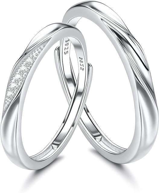 KALVICA 925 Sterling Silver Rings for Women Men Couples Promise Rings Wedding Eternity Engagement Rings Lovers Ring Adjustable Couple Ring Jewellery Gifts