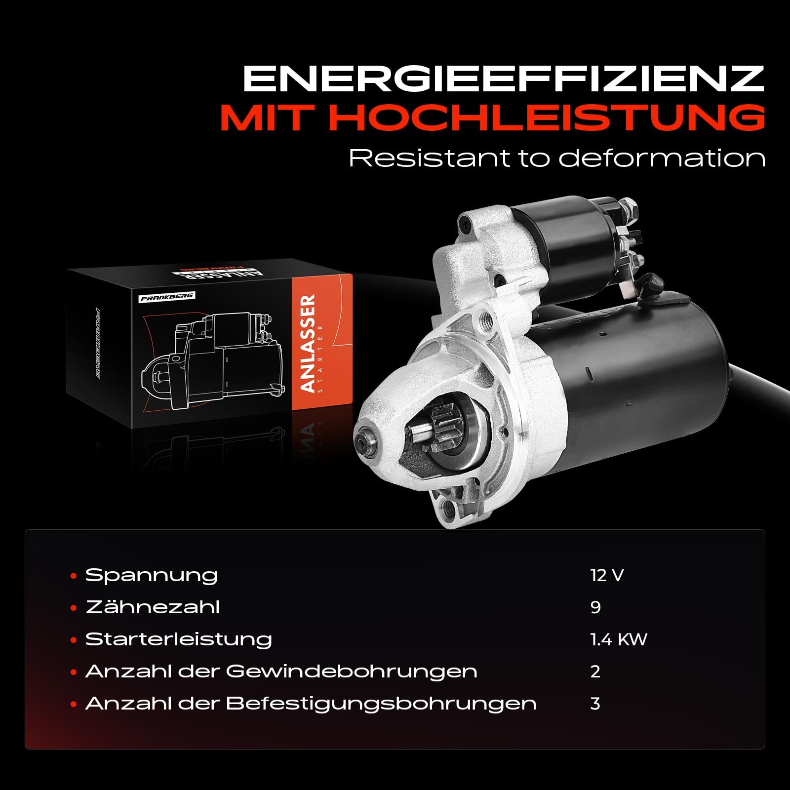 Frankberg Motorino di avviamento 14 kW 12 V 9 denti S0382 0001108003 | Compatibile con: Classe E W124, Karando KJ, Classe E Modello T S124, Musso FJ, Modello 124 T S124, Classe E Coupé C124