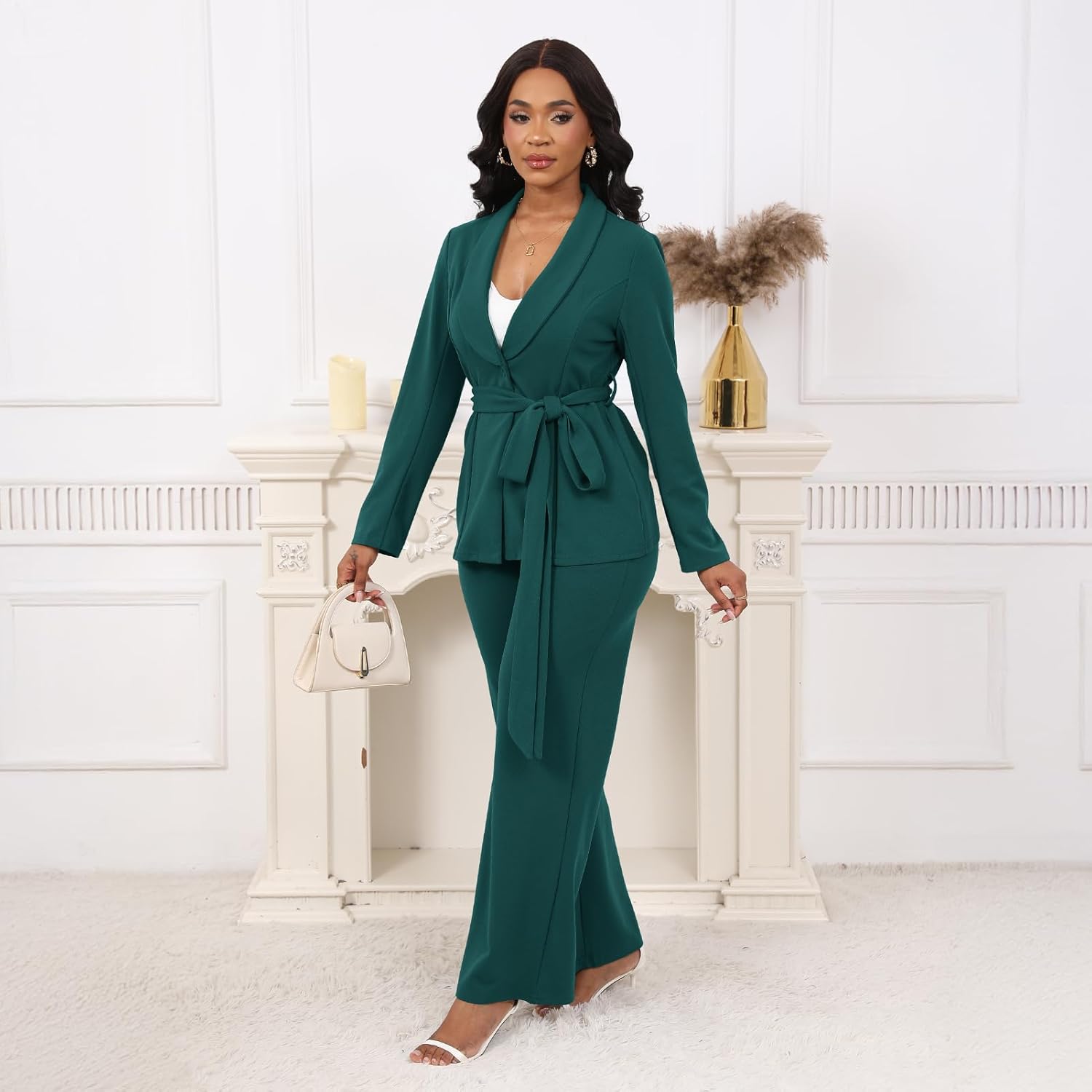 Elainone Women's Business Blazer Pants Set Dressy Professional Suits Wide Leg Office 2 Piece Outfit - Image 4