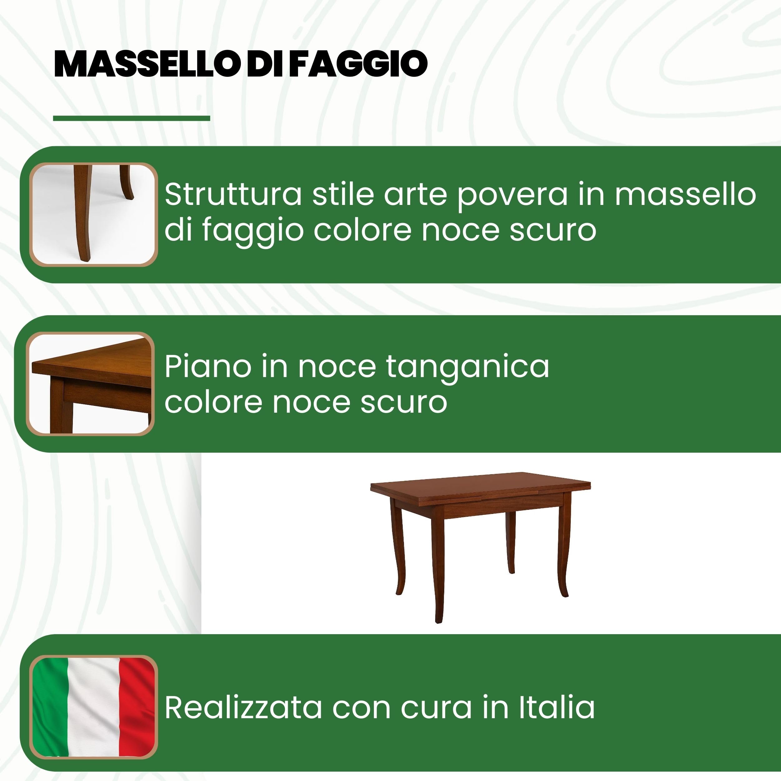 Mar.c.a. Design - Tavolo Rettangolare Allungabile da 120 a 200 cm con Gambe a Sciabola - Tavolo in Legno Massello 120x80x78 cm - Arte Povera Made in Italy