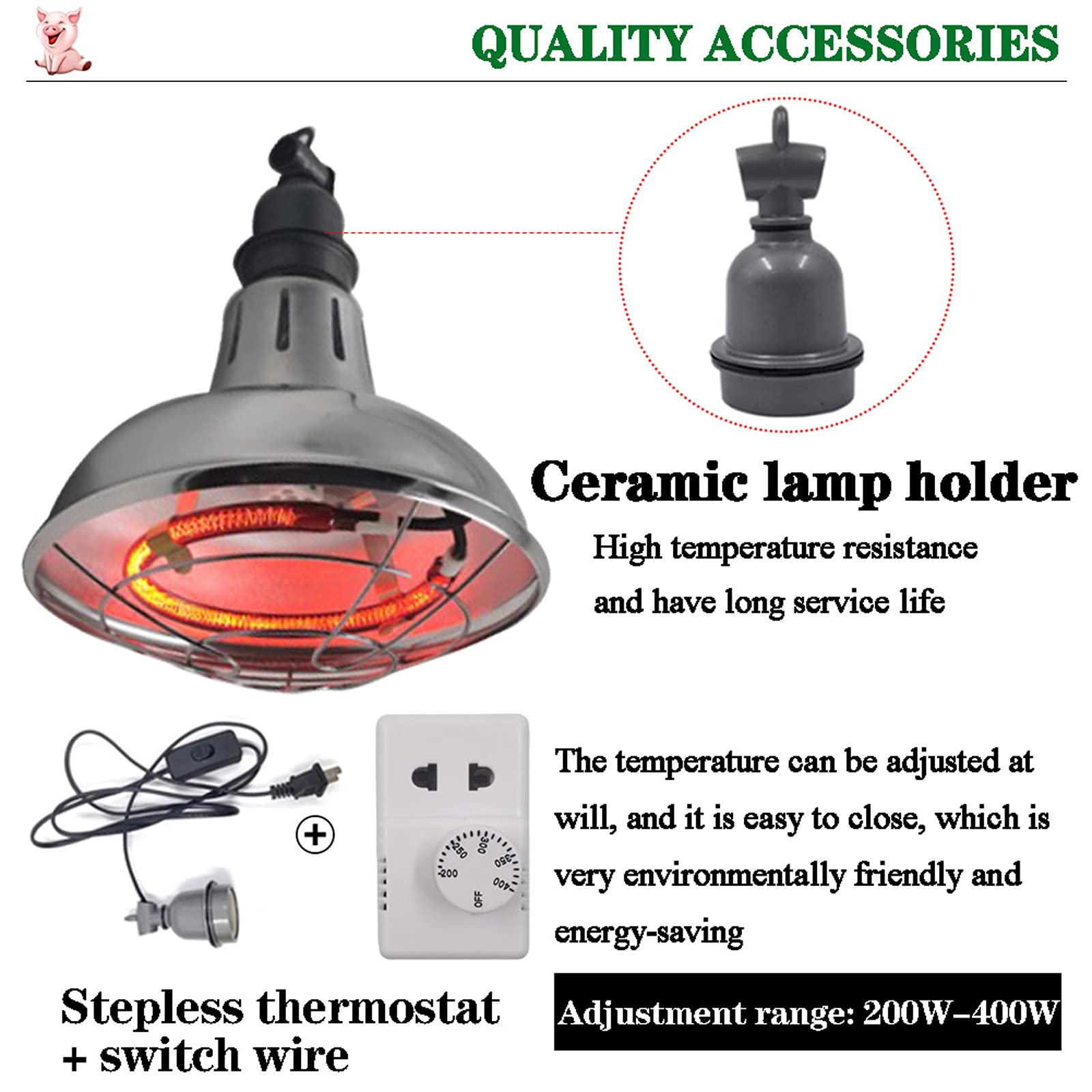 Lampe Infrarouge Chauffante avec Thermostat pour Chiots/Tortue/volaille, 220V/400W Lampe Chauffante Poussin Multifonction pour Élevage/Agriculture