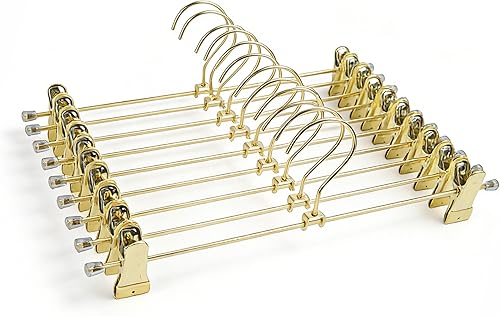 Perchas de alambre de metal dorado de 13.8 pulgadas con clips ajustables, paquete de 30 perchas para pantalones con clips de metal, perfectas para