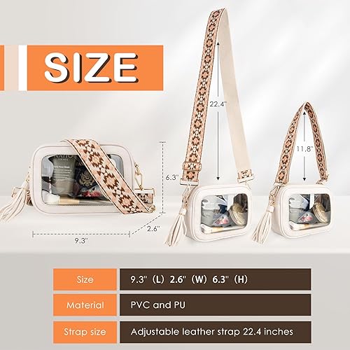 Miniatura 2 de Viva Terry Bolsa transparente aprobada para eventos de estadio, pequeña bolsa cruzada transparente con 2 correas ajustables para artículos de