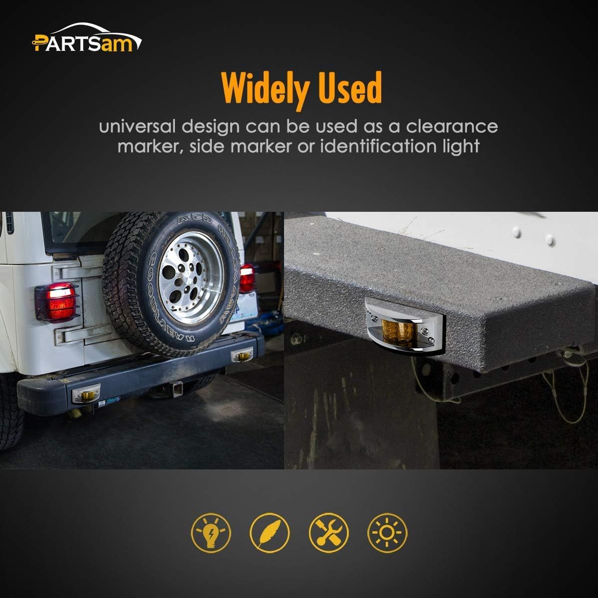 Partsam 8Pcs Armored Trailer Led Clearance and Side Marker Lights 12LED - Chrome Plastic Housing (4Amber+4Red)