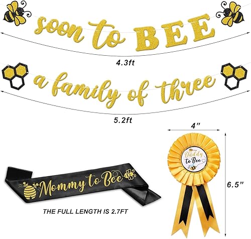 Miniatura 2 de Bumble Bee - Juego de decoración para baby shower, Soon to Bee A Family of Three Banner Mom to Bee Sash Daddy to Bee Insignia temática de abeja,