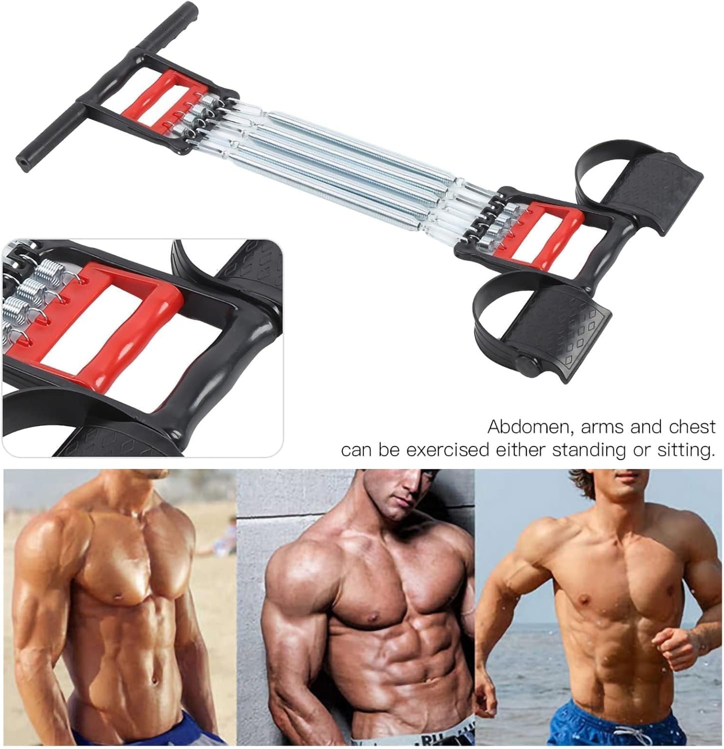 Spring Chest Expander, 3 in 1 Exerciser Multifunction Hand Grip Strengthener Pedal Pull Rope Band Removable Home Fitness Equipment with 5 Metal Springs for Abdomen Arms Chest Training