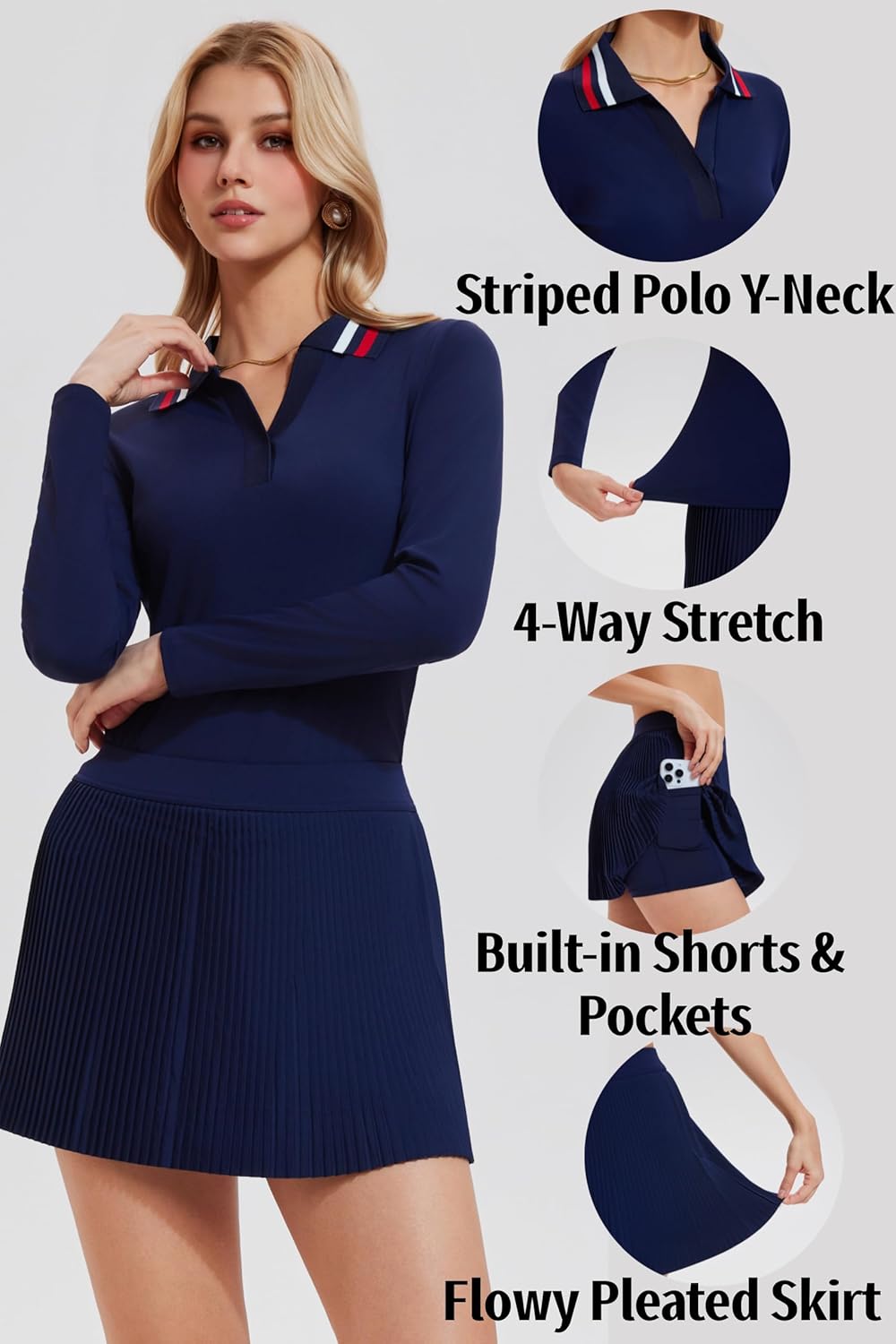 AFZ Women 2 Piece Tennis Skirt Set Pleated Pickleball Outfits Polo Golf Shirt Athletic Dress with Pockets