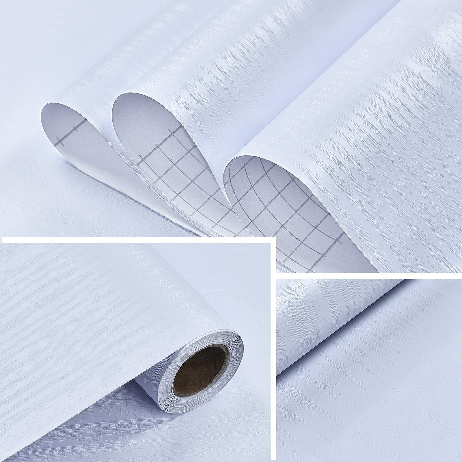 Caltero 17.7’’×118’’ White Wood Wallpaper White Wood Contact Paper Wood Peel and Stick Wallpaper Self Adhesive Wood Grain Contact Paper for Cabinet Kitchen Furniture Countertop Shelf Liner