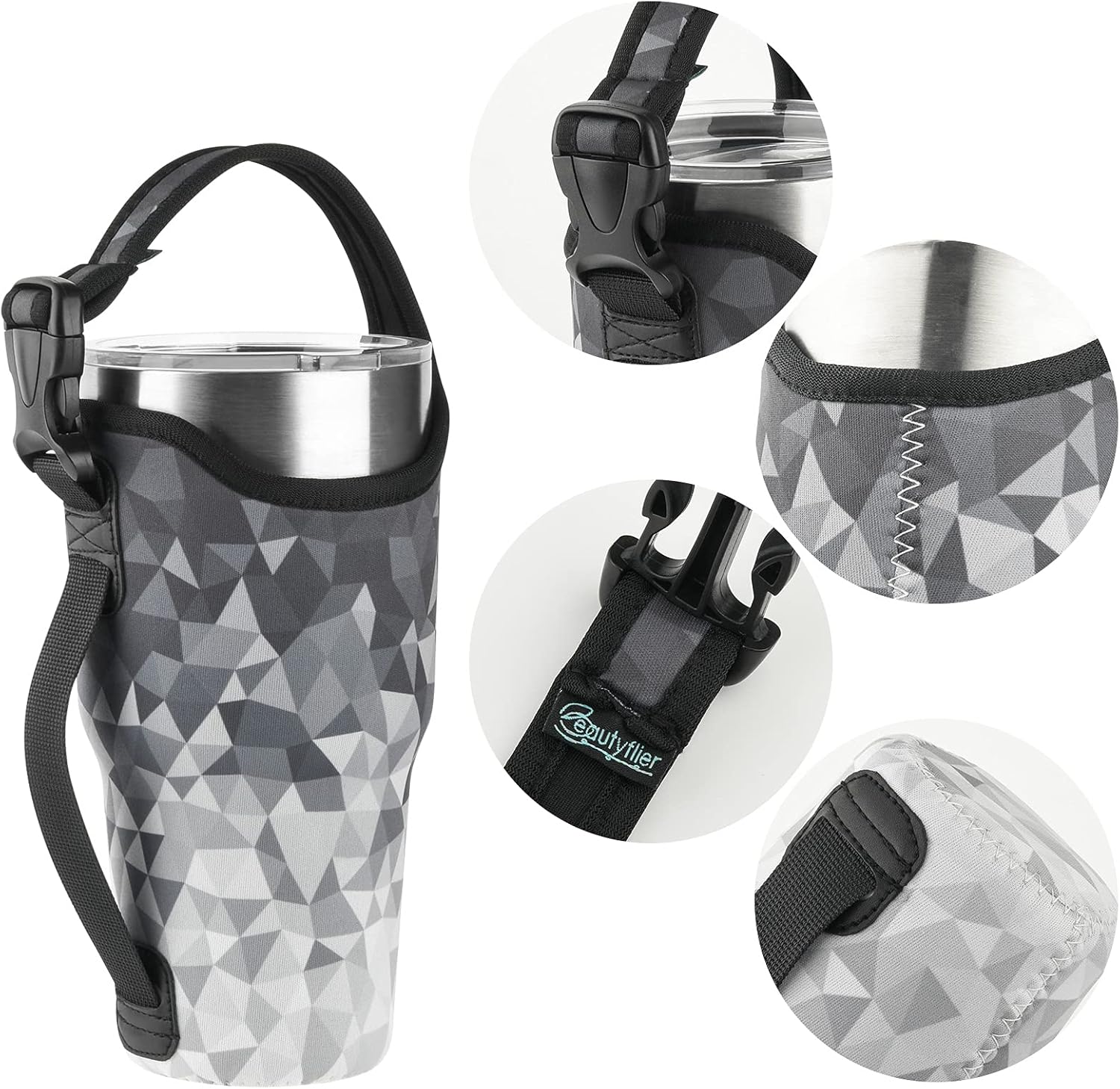 Beautyflier 30 OZ Neoprene 3IN1 Tumbler Carrier Holder Pouch with Adjustable Shoulder Sling for Stainless Steel Insulate Insulated Coffee Mugs (Geometry, Gradient): Home & Kitchen
